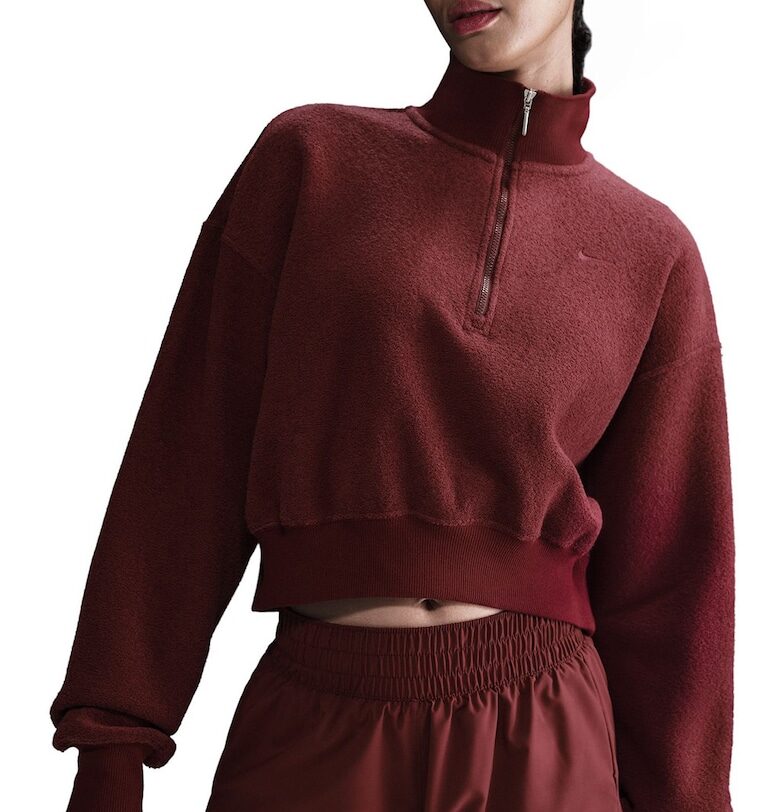 Къс суитшърт с къс цип - Тъмночервен Nike