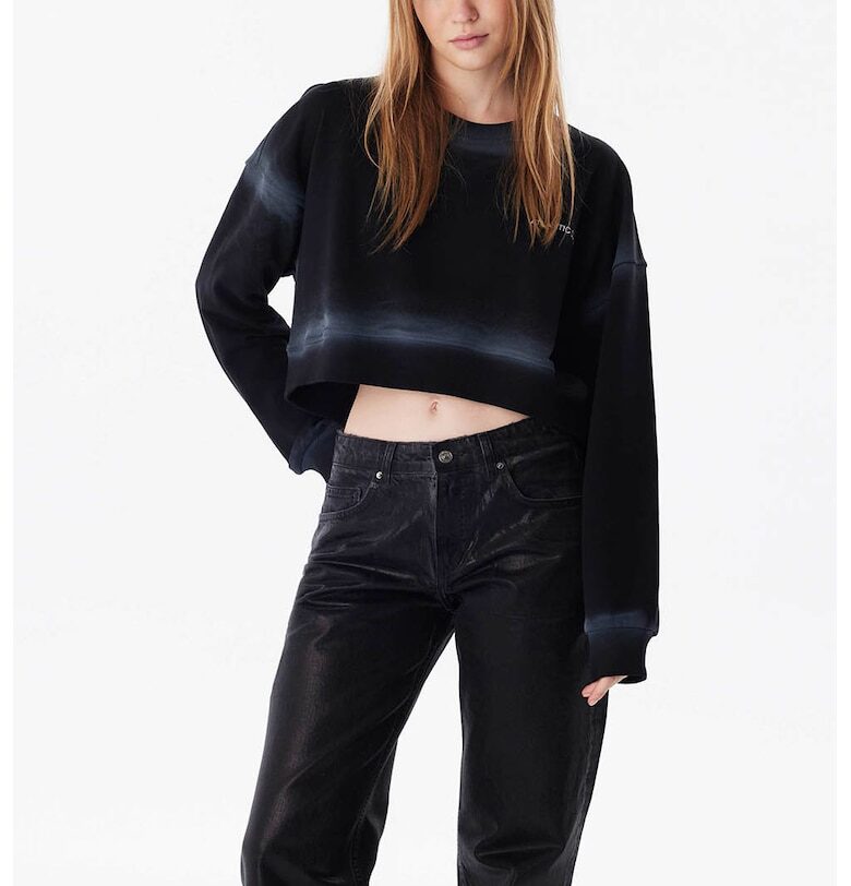 Къс суитшърт с панели с принт - Черен/Въглен сиво TWIST