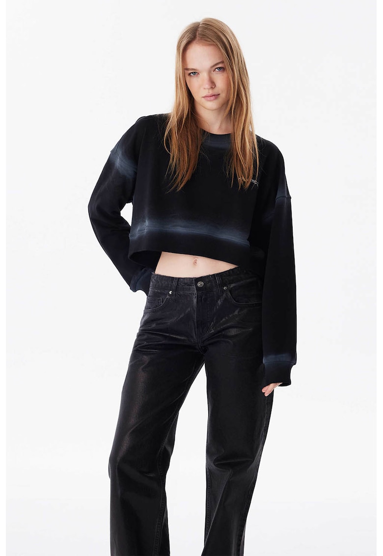 Къс суитшърт с панели с принт - Черен/Въглен сиво TWIST