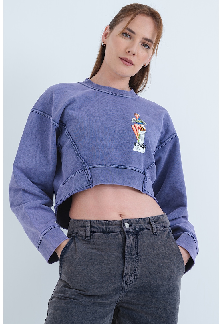 Къс суитшърт с принт - Бял/Виолетов Moschino Jeans