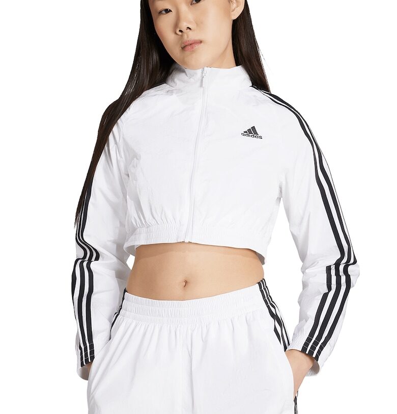 Къс суитшърт с цип и райе на ръкавите - Бял adidas Originals