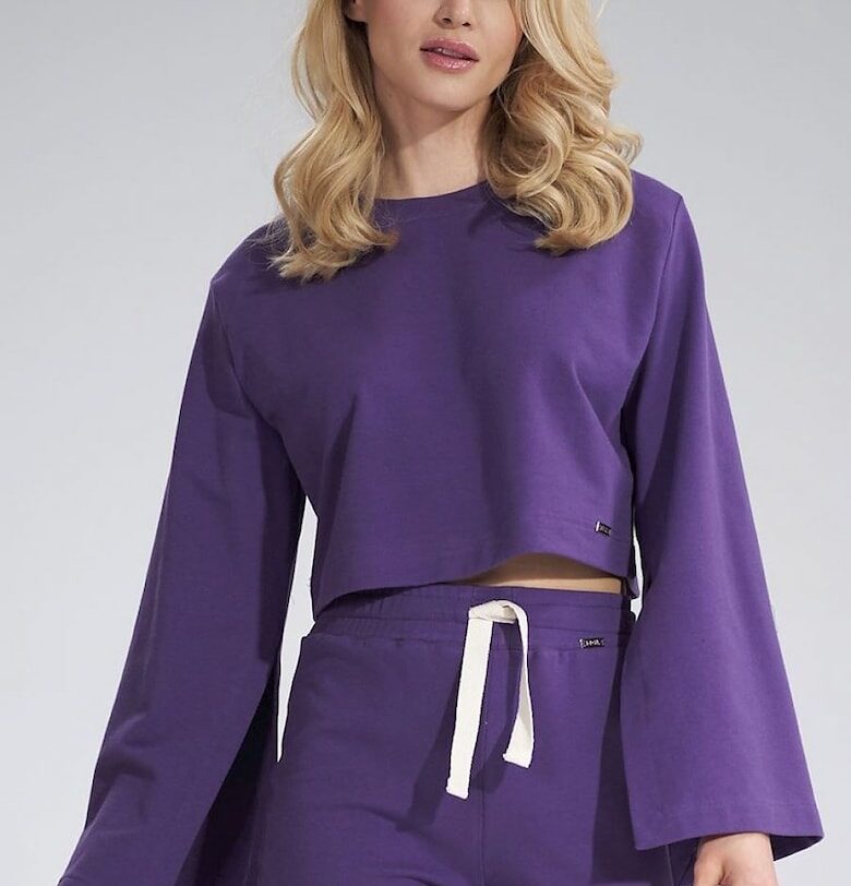 Къс суичър  лилав - памук - широки ръкави - Figl