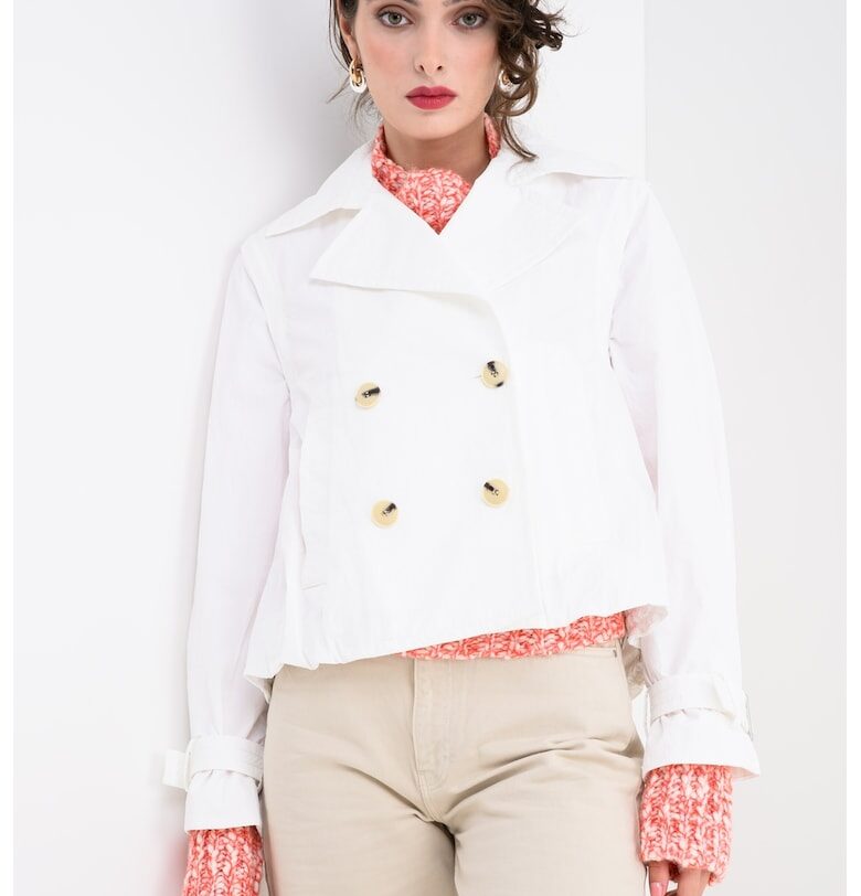 Къс тренч с отделящи се ръкави - Бял MaxCo