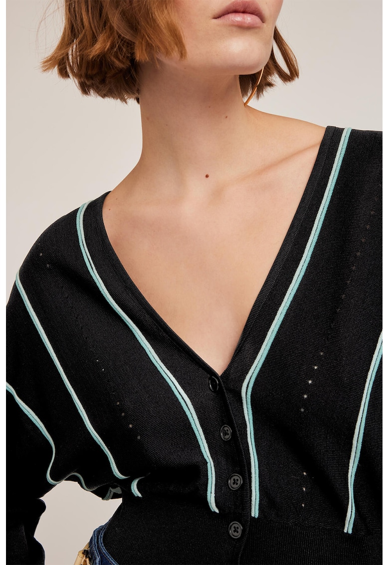 Къс шпиц пуловер - Ултрамарин синьо/Светлосин Motivi