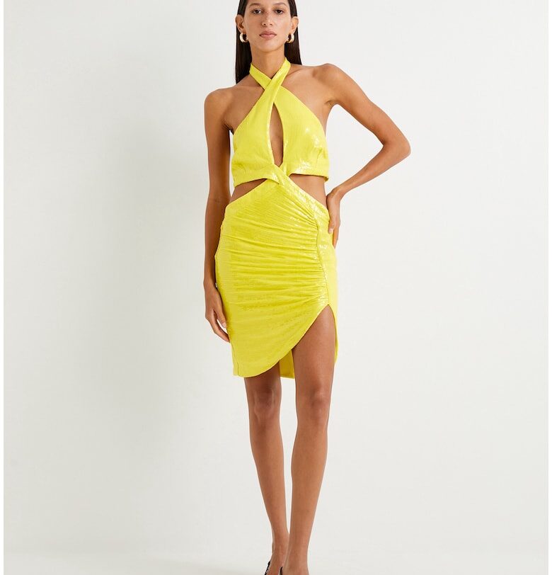 Къса асиметрична рокля с отвори - Зелен KOTON