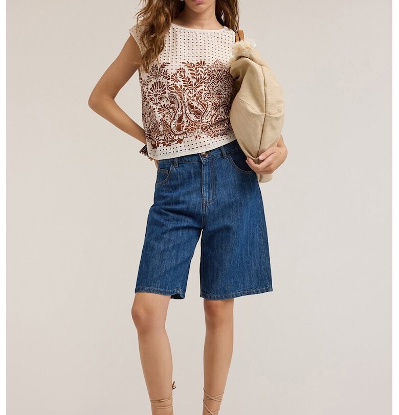 Къса блуза без ръкави - Кафяв/Крем Motivi