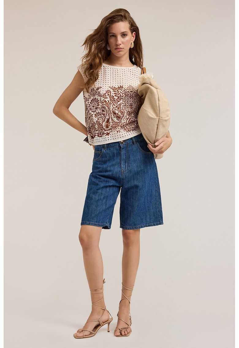 Къса блуза без ръкави - Кафяв/Крем Motivi