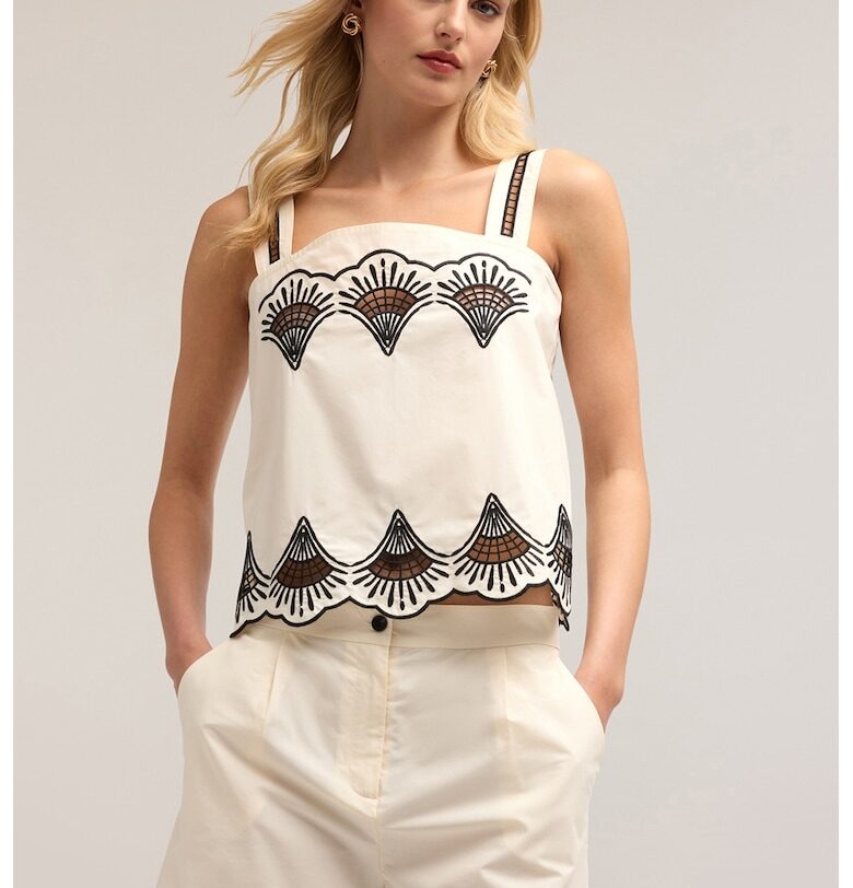 Къса блуза с вълнообразни краища - Крем Motivi