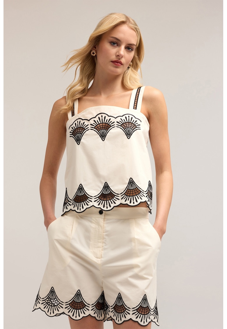 Къса блуза с вълнообразни краища - Крем Motivi