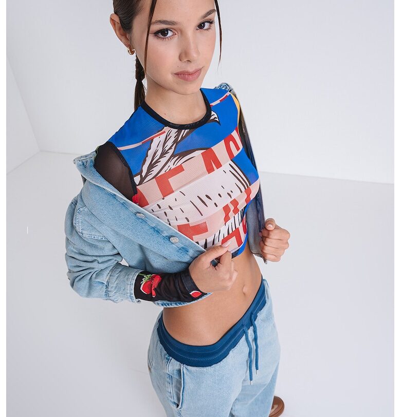 Къса блуза с графика - Бял/Черен/Син Moschino Jeans