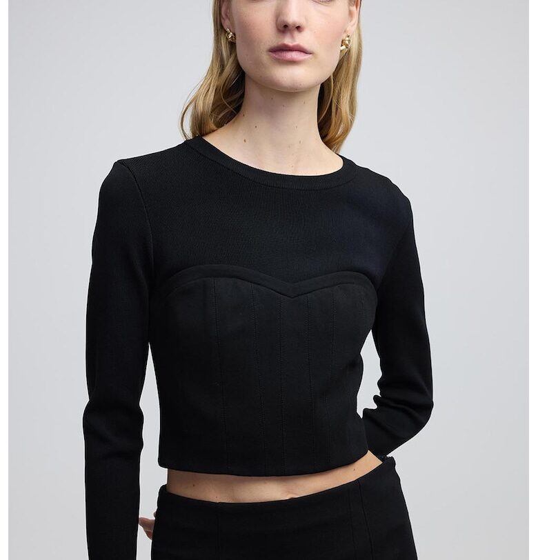 Къса блуза с дизайн на корсет - Черен Ipekyol