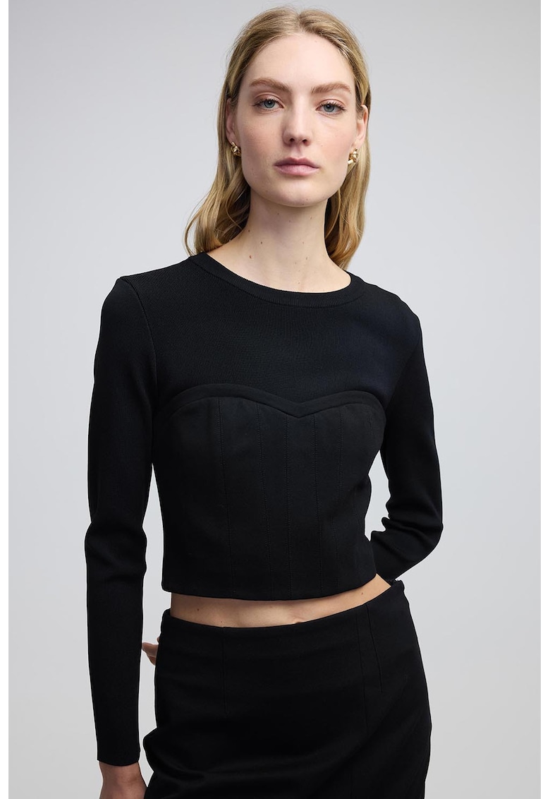 Къса блуза с дизайн на корсет - Черен Ipekyol