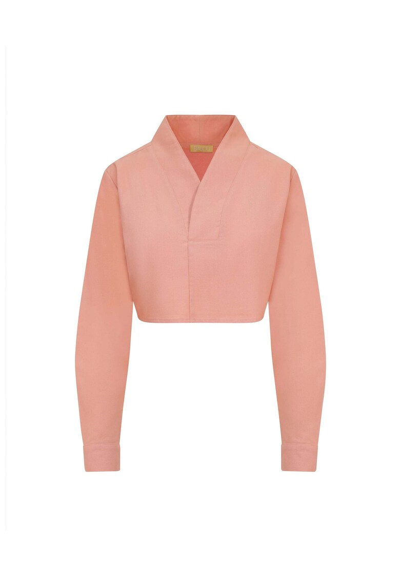 Къса блуза с дълги ръкави и шпиц - Розово BALOU