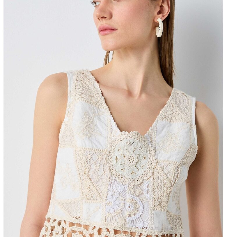 Къса блуза с кроше - Бял/Бежов Ipekyol