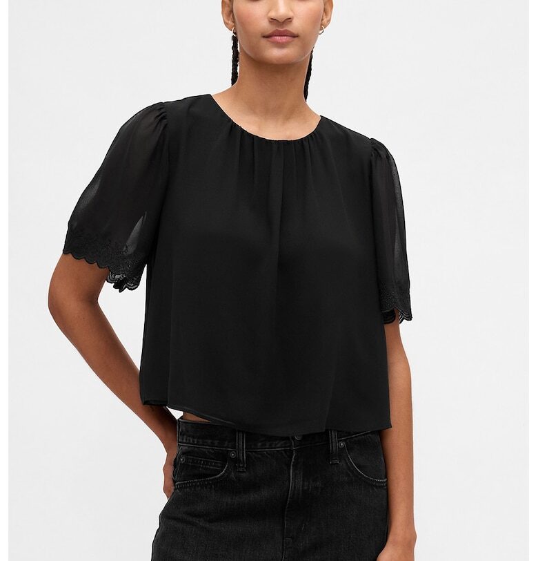 Къса блуза с къси ръкави - Черен GAP