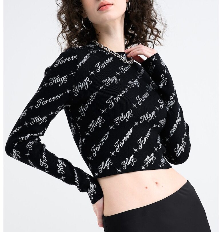 Къса блуза с лого - Черен/Сребрист HUGO