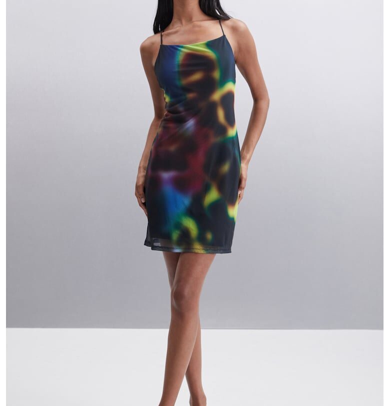 Къса вталена рокля с принт - Зелен/Розово/Син GRIMELANGE