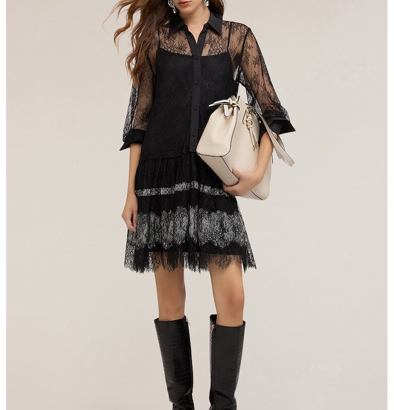 Къса дантелена рокля - Черен Motivi