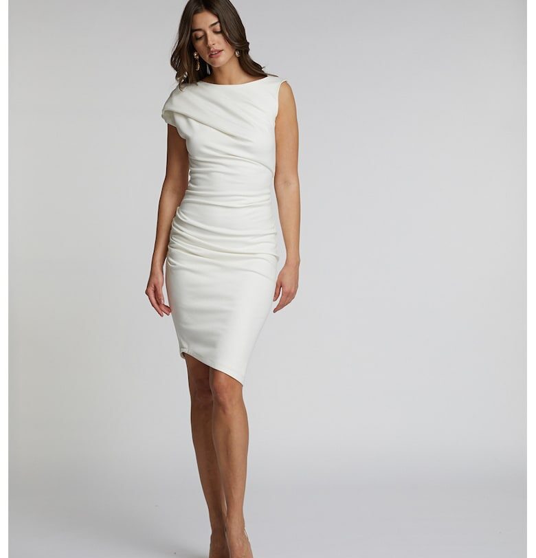 Къса драпирана рокля - Слонова кост Alina Cernatescu