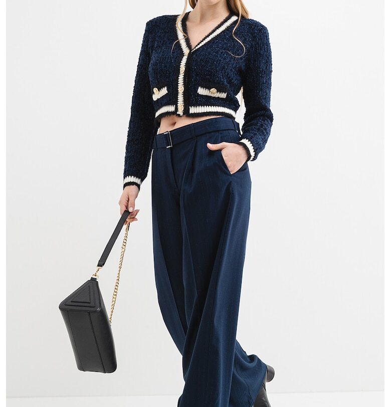 Къса жилетка с копчета и контрастни ръкави - Крем/Тъмносин GUESS