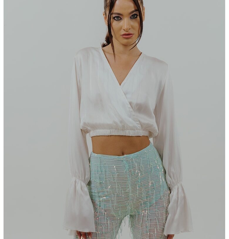 Къса копринена блуза - Бял UVIA