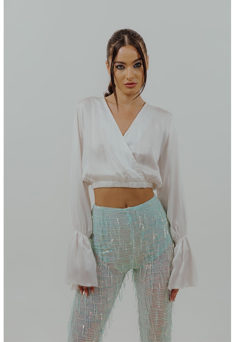 Къса копринена блуза - Бял UVIA