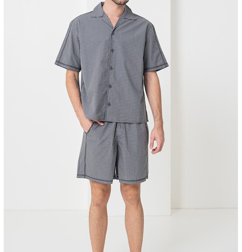 Къса памучна пижама на каре - Бял/Сив Diesel