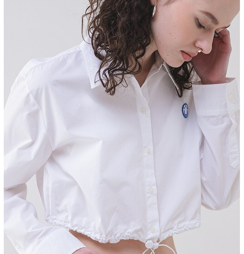 Къса памучна риза Emma - Бял/Син HUGO