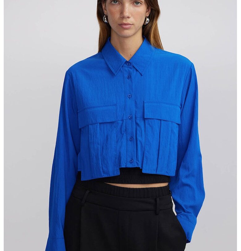 Къса памучна риза - Черен/Кралско Синьо Ipekyol