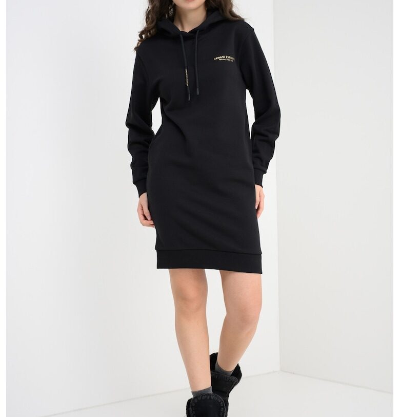 Къса памучна рокля тип худи - Черен ARMANI EXCHANGE