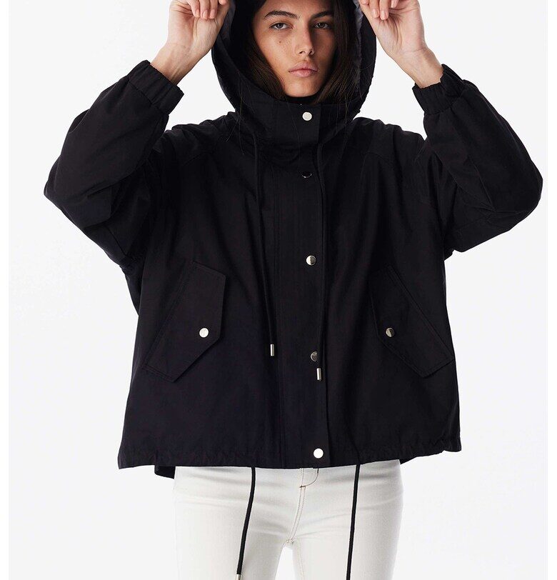 Къса парка с качулка - Черен TWIST