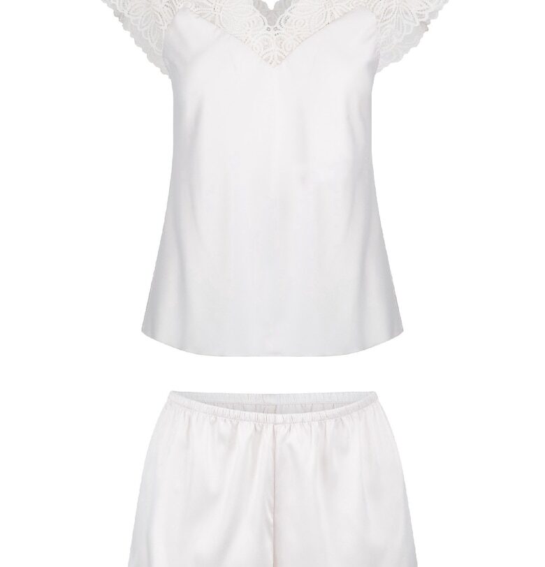 Къса пижама от сатинирана материя и дантела - Крем LingaDore