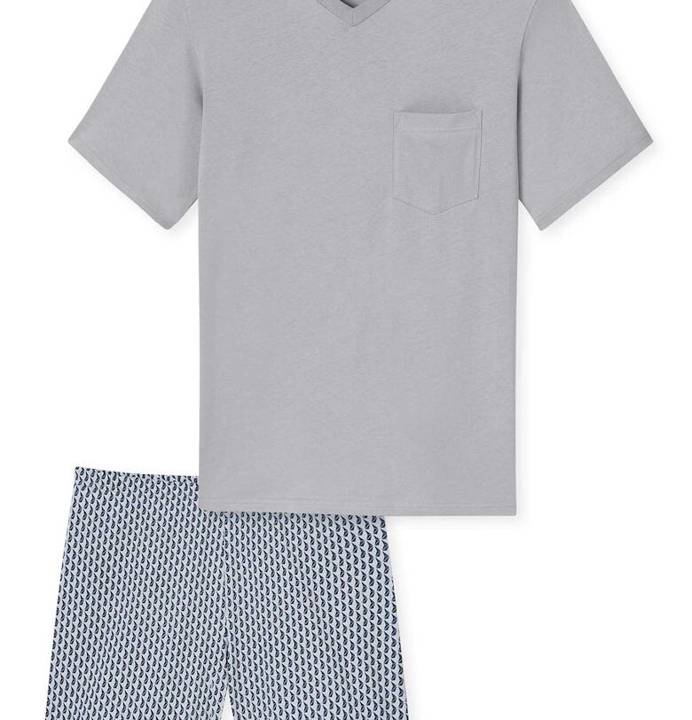 Къса пижама с шпиц - Светло сив/Син Schiesser