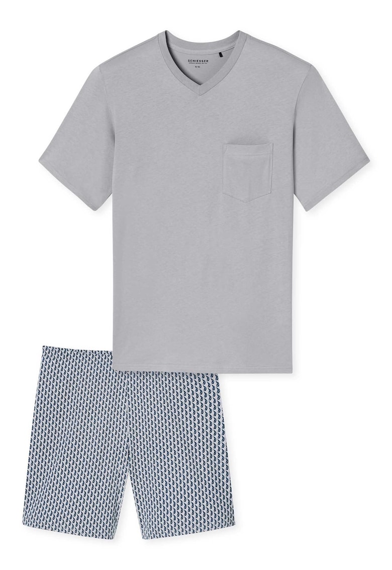 Къса пижама с шпиц - Светло сив/Син Schiesser