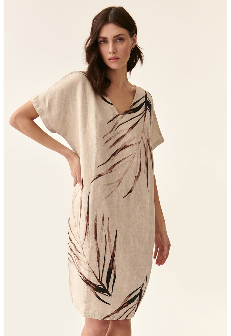 Къса пола от лен с тропическа шарка - Тъмнокафяв/Бежов Tatuum