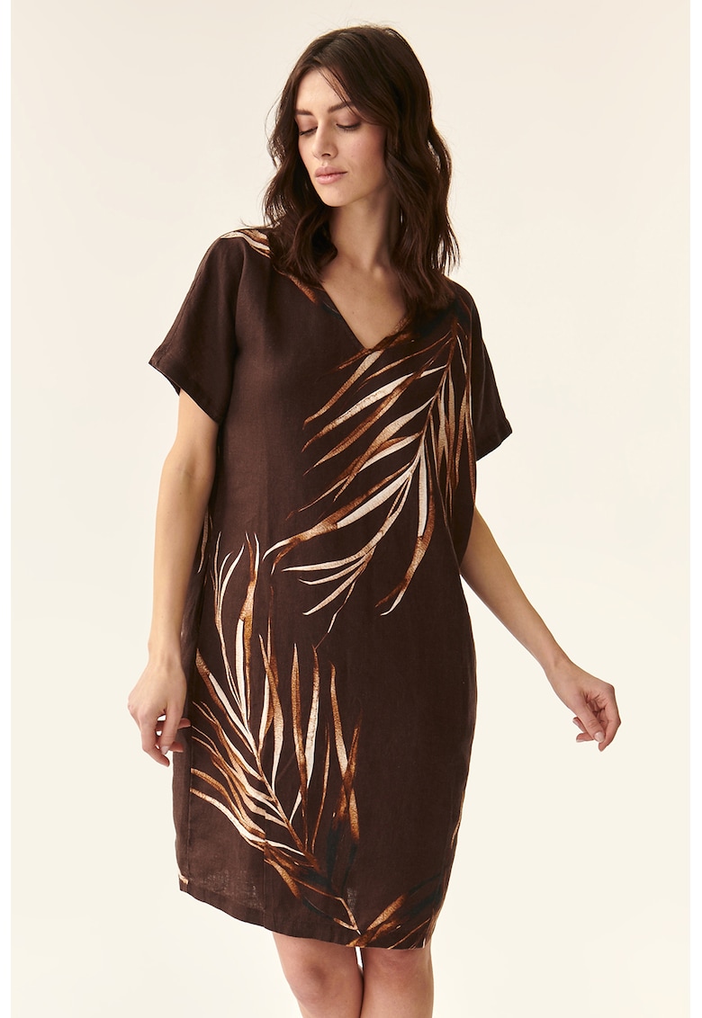 Къса пола от лен с тропическа шарка - Тъмнокафяв/Канелено кафяво Tatuum