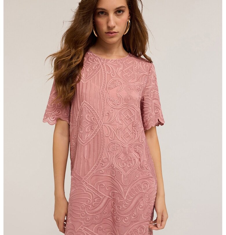 Къса права рокля с къси ръкави - Прашно розово Motivi