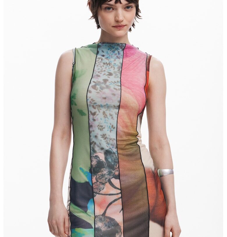 Къса права рокля с овално деколте - Многоцветен DESIGUAL