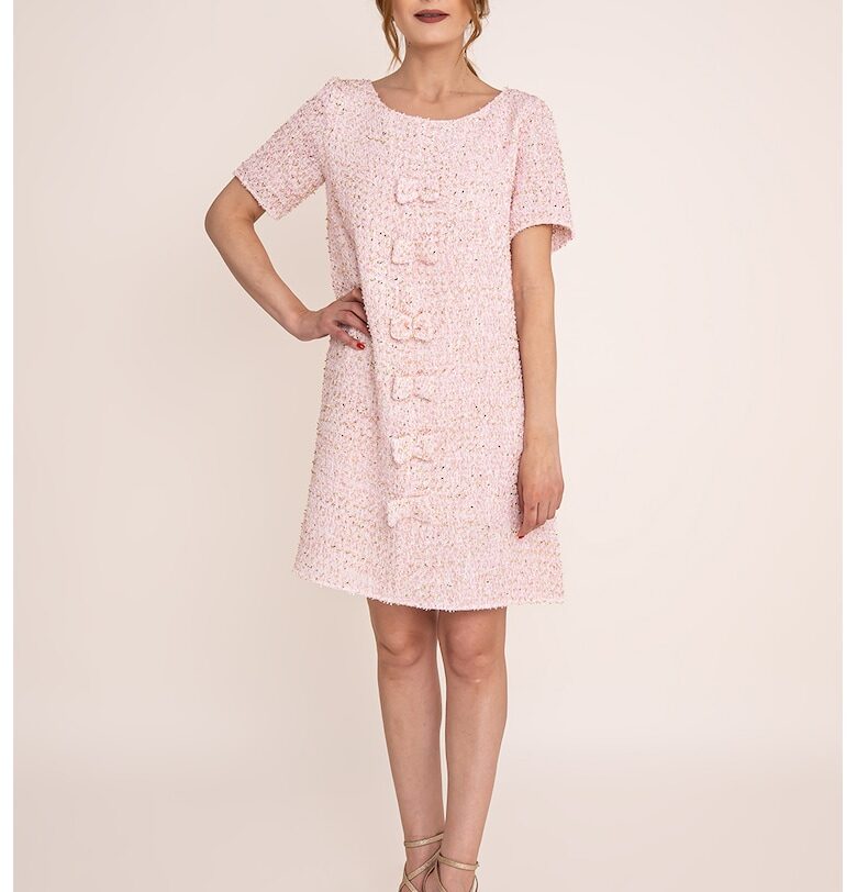 Къса разкроена рокля Amara - Бял/Светлорозов Ilona Andreoiu