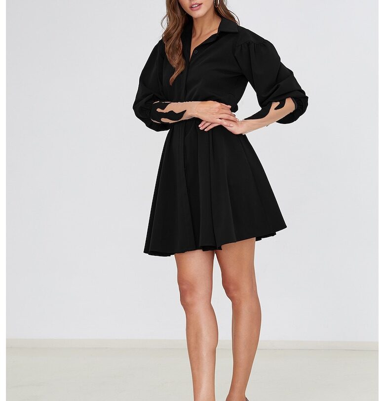 Къса разкроена рокля с бухнали ръкави - Черен Alina Cernatescu