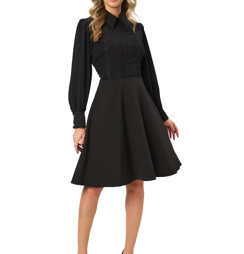 Къса разкроена рокля с дизайн 2в1 - Черен BAROCCA