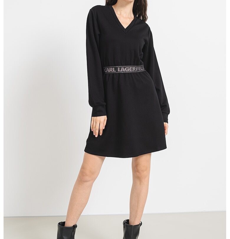Къса разкроена рокля с лого - Черен Karl Lagerfeld