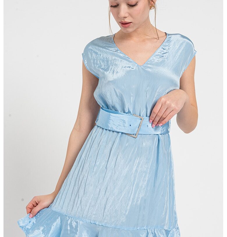 Къса разкроена рокля с шпиц - Ледено синьо ARMANI EXCHANGE