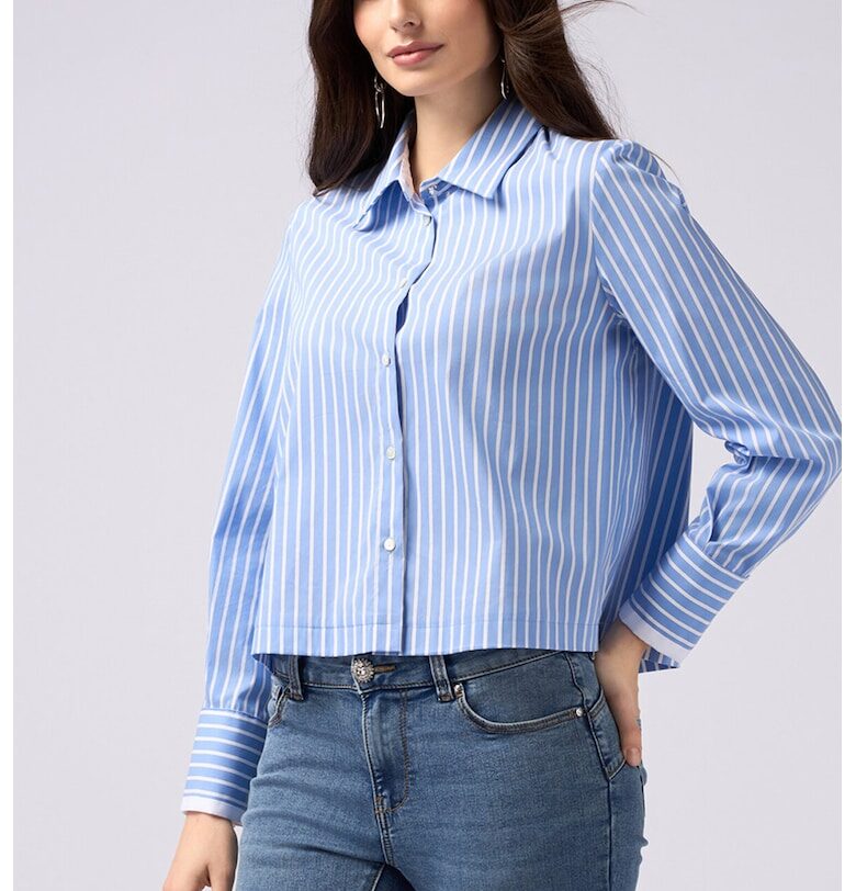 Къса раирана риза - Бял/Син Oltre