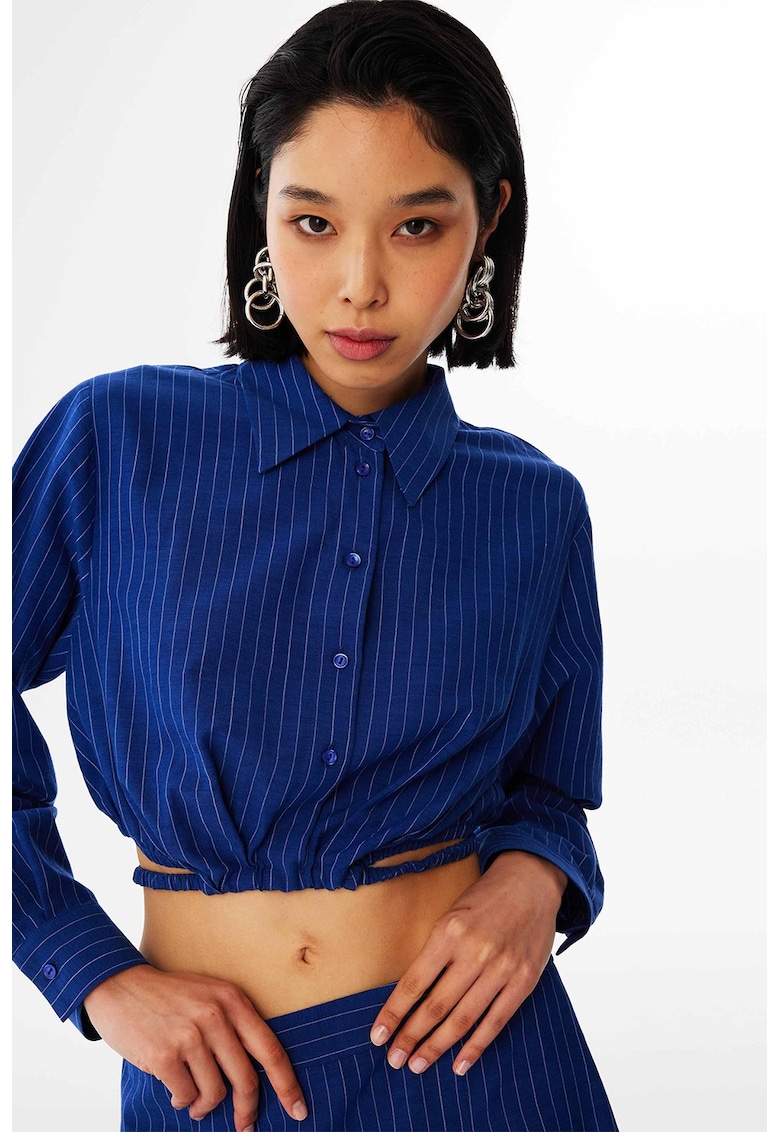 Къса риза на райе - Тъмносин TWIST