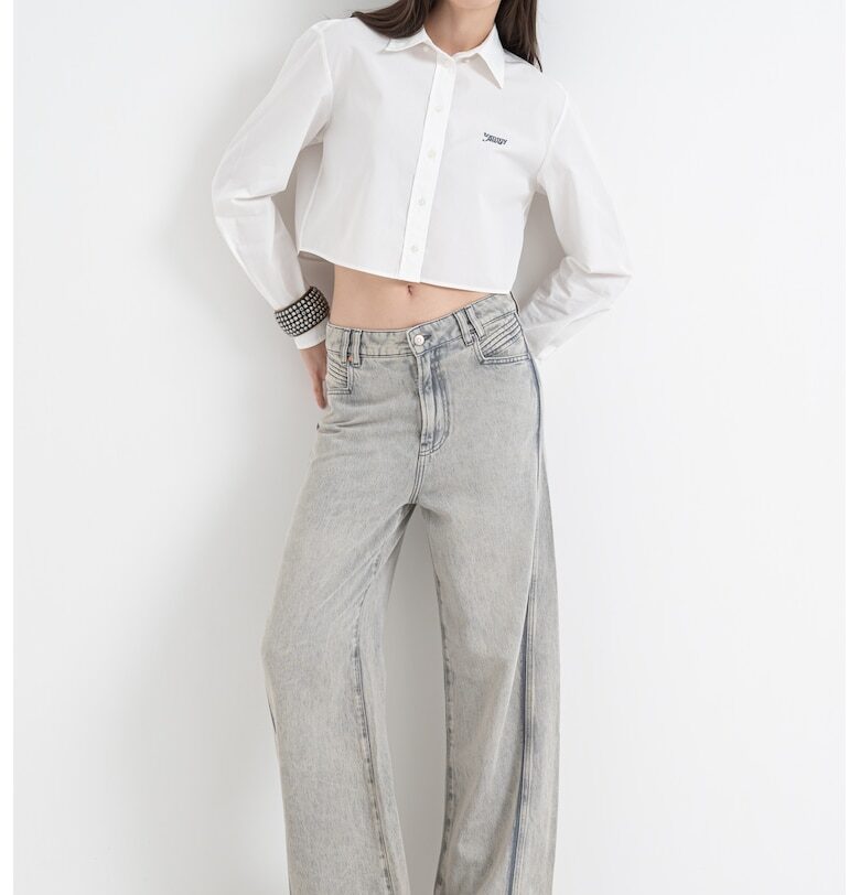 Къса риза с дълги ръкави - Бял Tommy Jeans