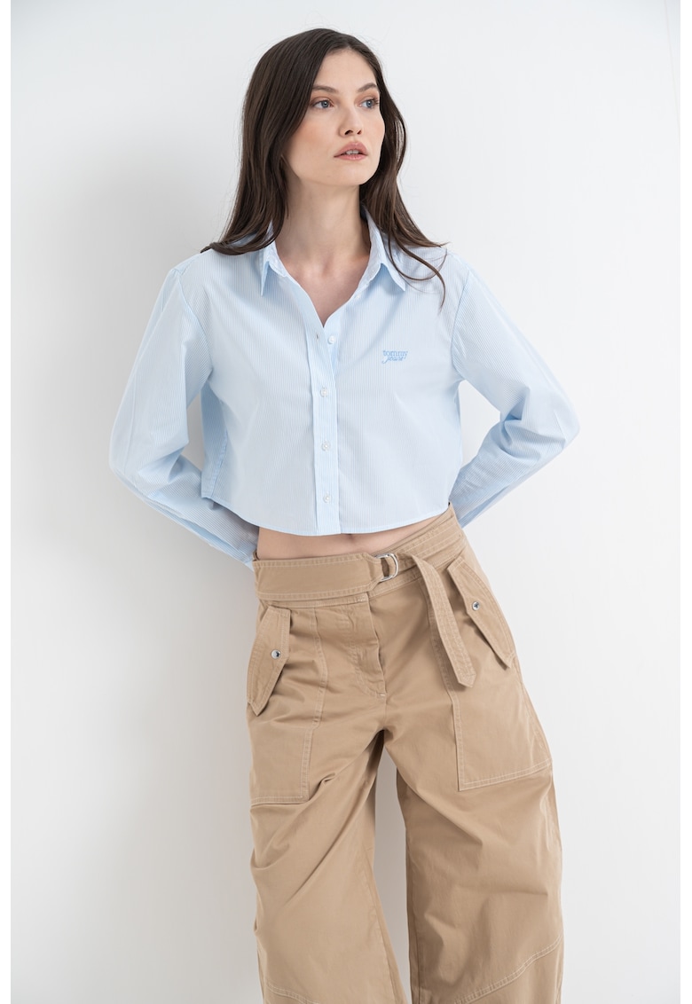 Къса риза с дълги ръкави - Бял/Светлосин Tommy Jeans