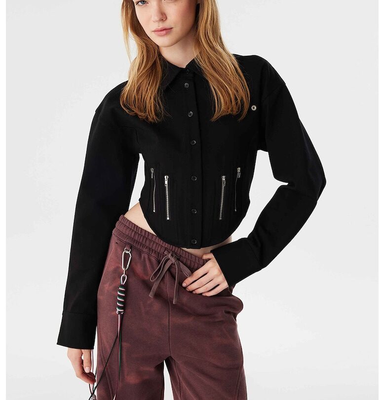 Къса риза с копчета - Черен TWIST