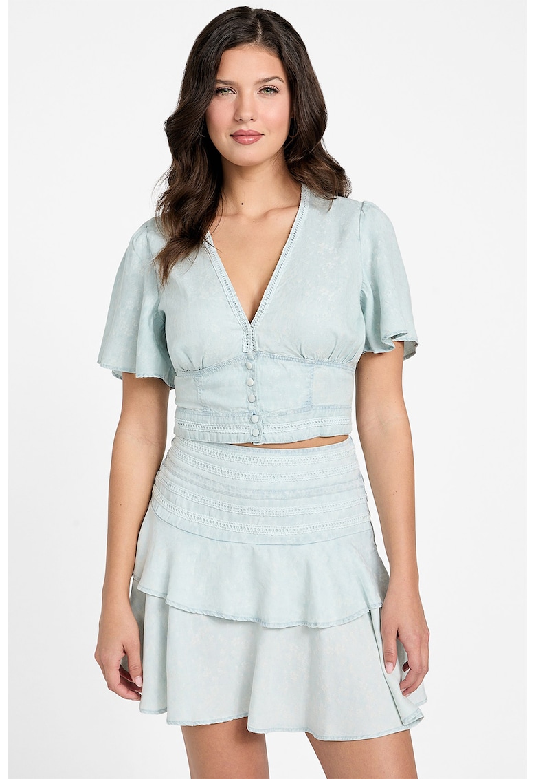 Къса риза с лиосел - Ледено синьо GUESS