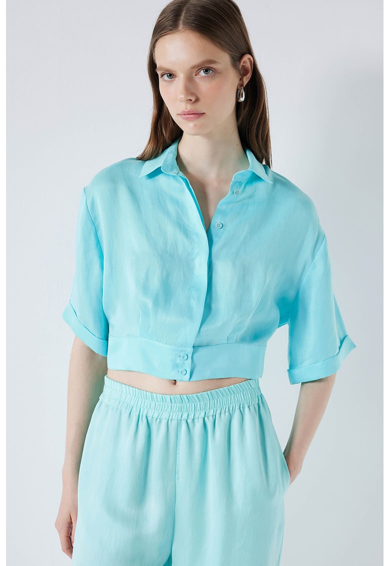 Къса риза с паднали ръкави - Тюркоаз Ipekyol